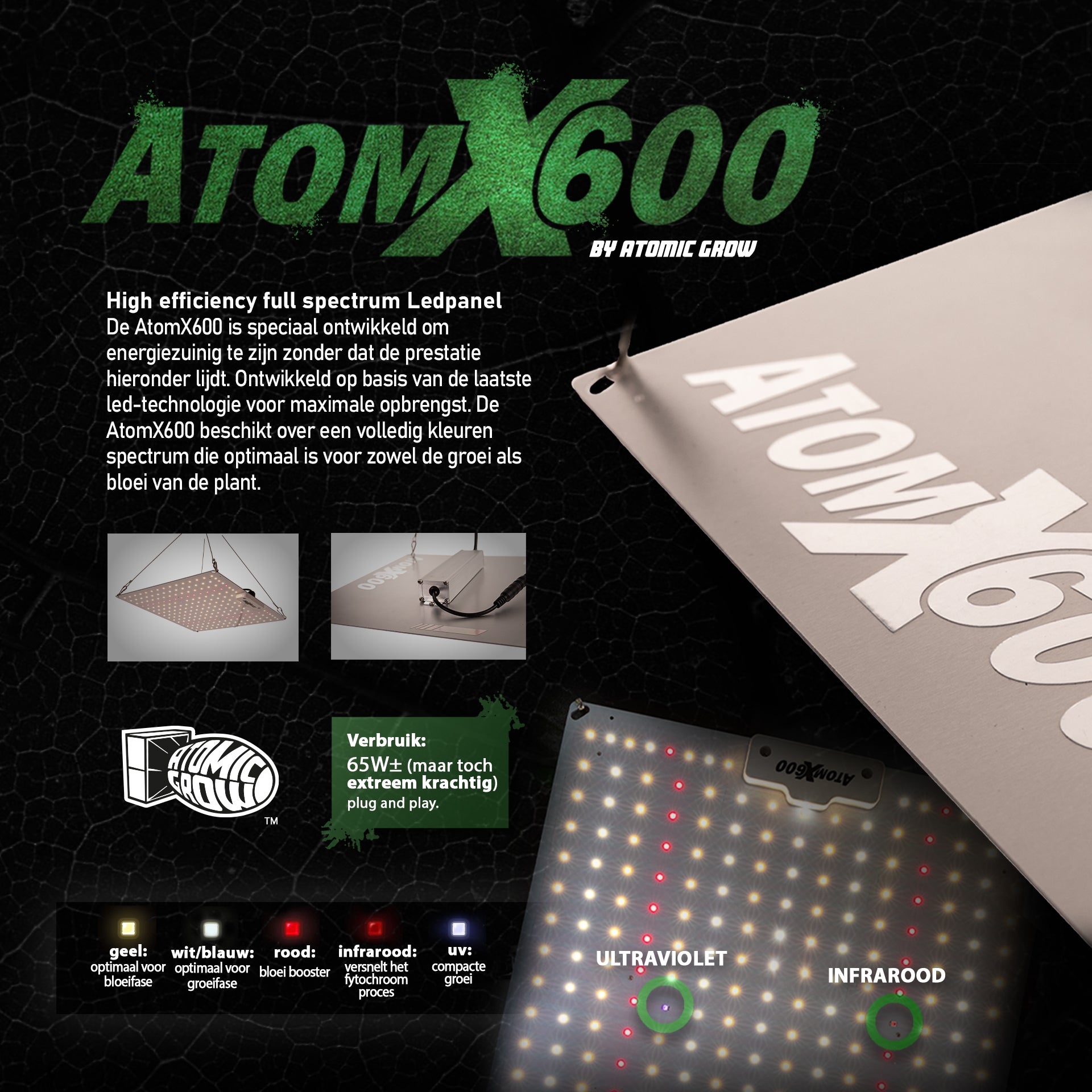 AtomicGrow Kweektent + LED Kweeklamp AtomX600
